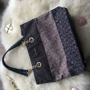 NWOT Calvin Klein Tri-Colour Nylon + Faux Leather Tote Bag with gold hardware